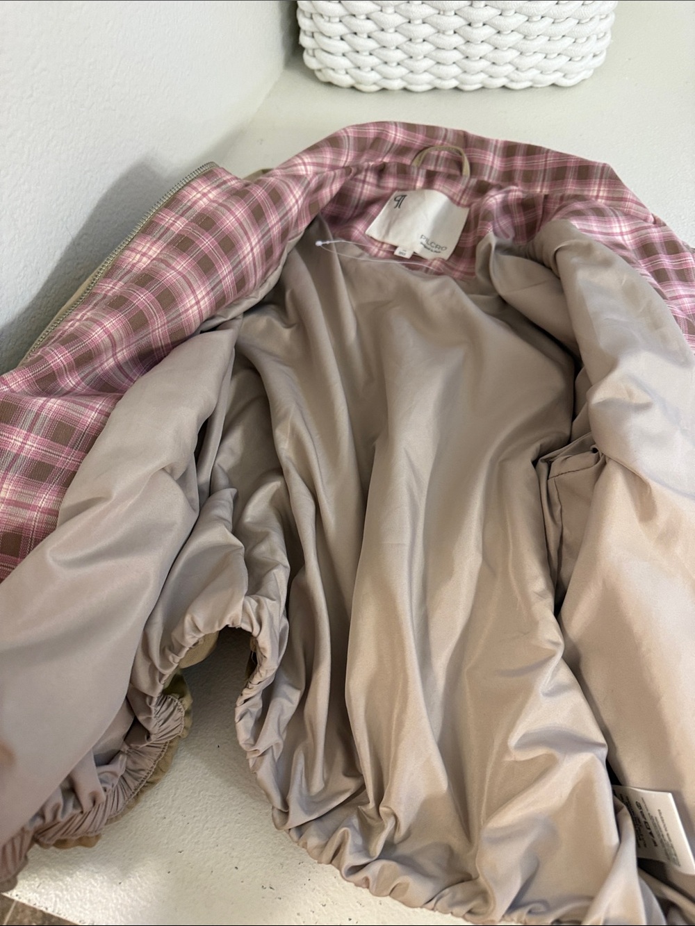 Pilcro Beige Jacket with Pink Plaid Trim - Picture 3 of 4